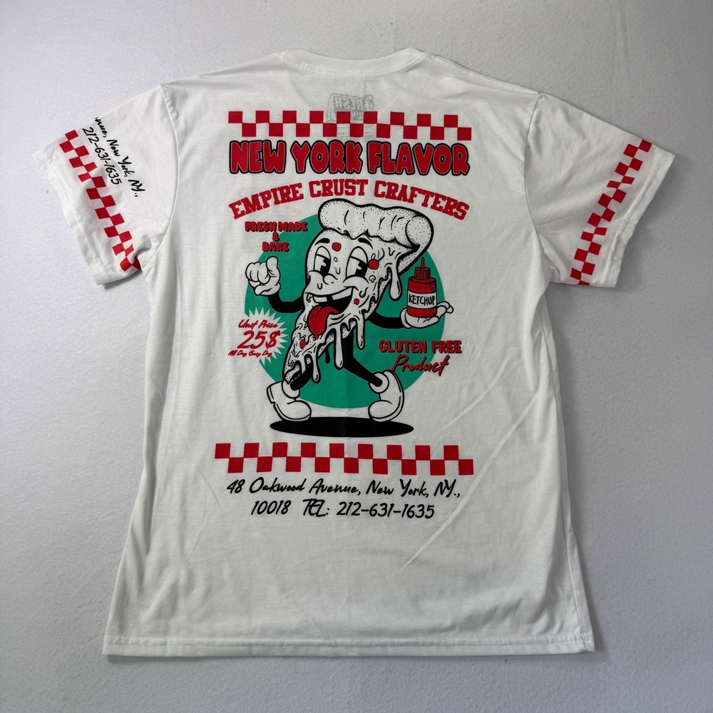 Fresh Laundry New York Flavor Pizza T-Shirt Mens L White Graphic Tee NYC NWOT